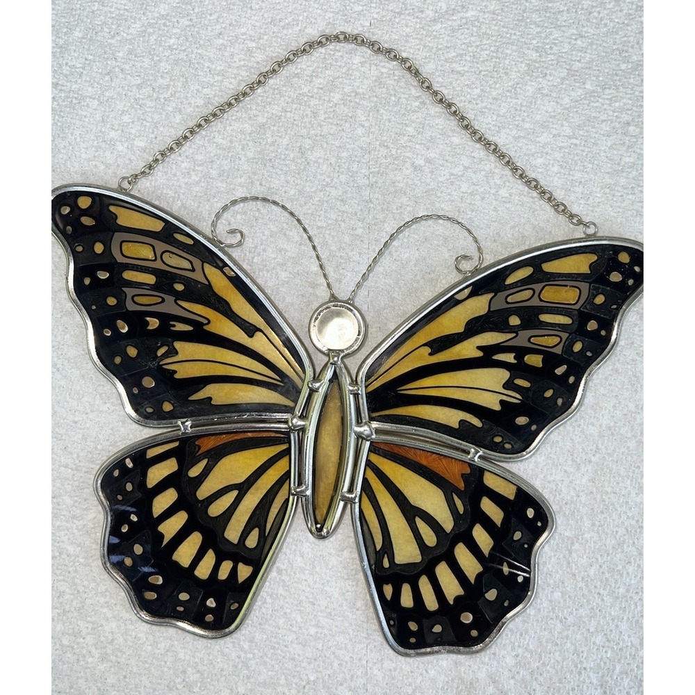 Amia Stained glass Hand Painted Butterfly  Sun catcher 9"x7"